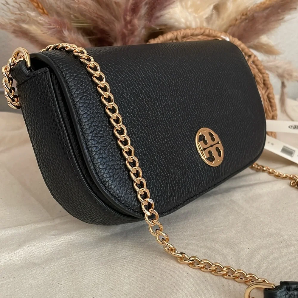 NEW✨tory Burch Chelsea pebbled crossbody bag black chain strap